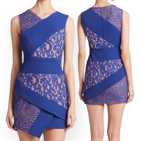 BCBGMAXAZRIA Dalia Dress Asymmetric Lace Cocktail Coquette Creative Party Blue - Picture 13 of 14